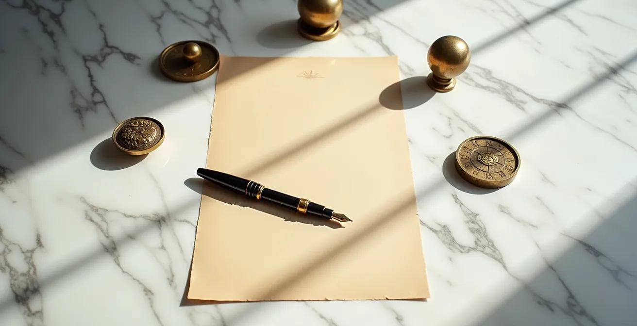 Mesa de negociación con documentos y símbolos astrológicos sutiles en ambiente profesional