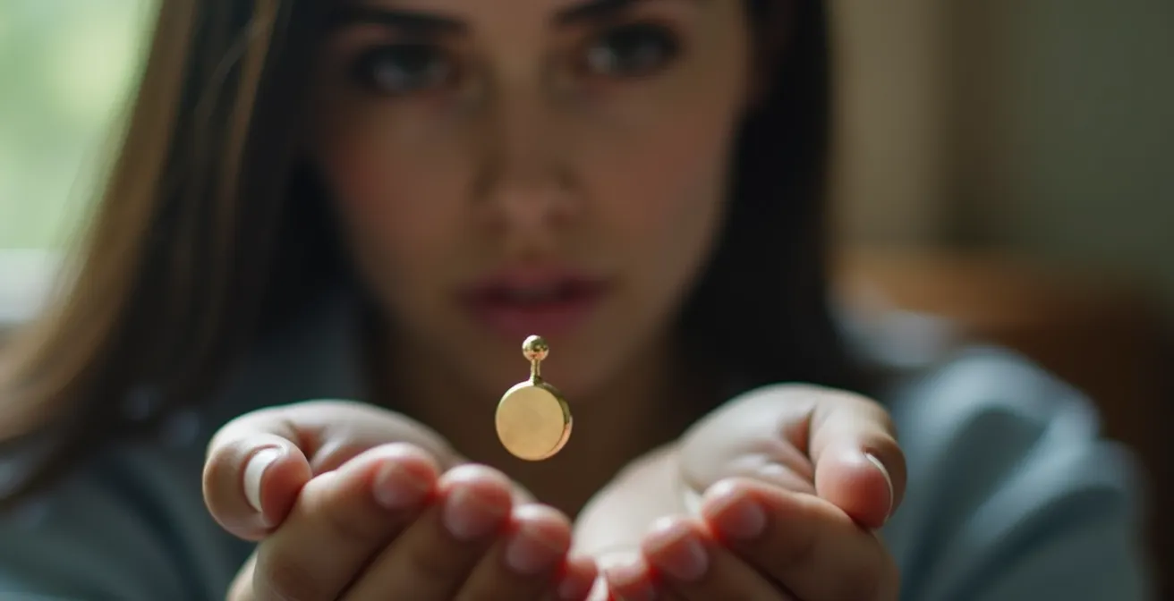 Mano sosteniendo péndulo sobre líneas de la palma con movimientos circulares