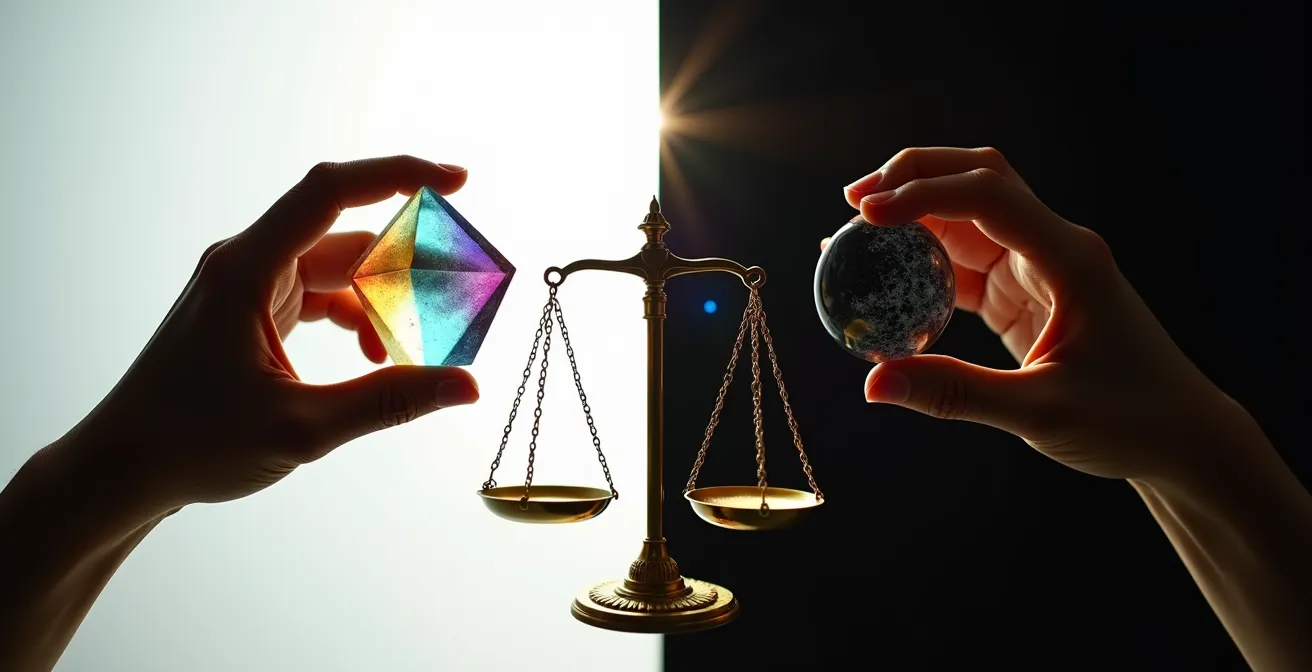 Representación simbólica de la dualidad entre luz y sombra en los arcanos positivos