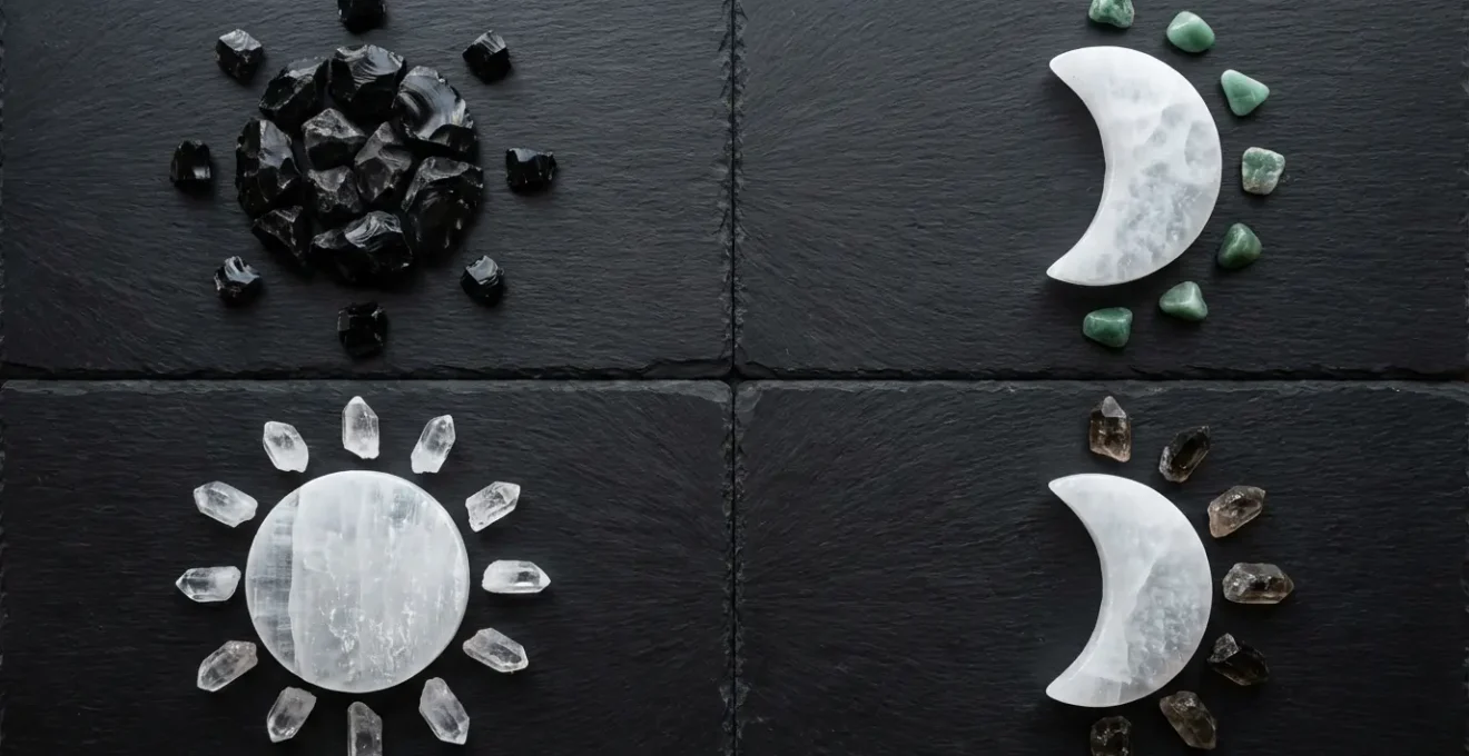 Diferentes fases lunares con cristales específicos para cada intención energética