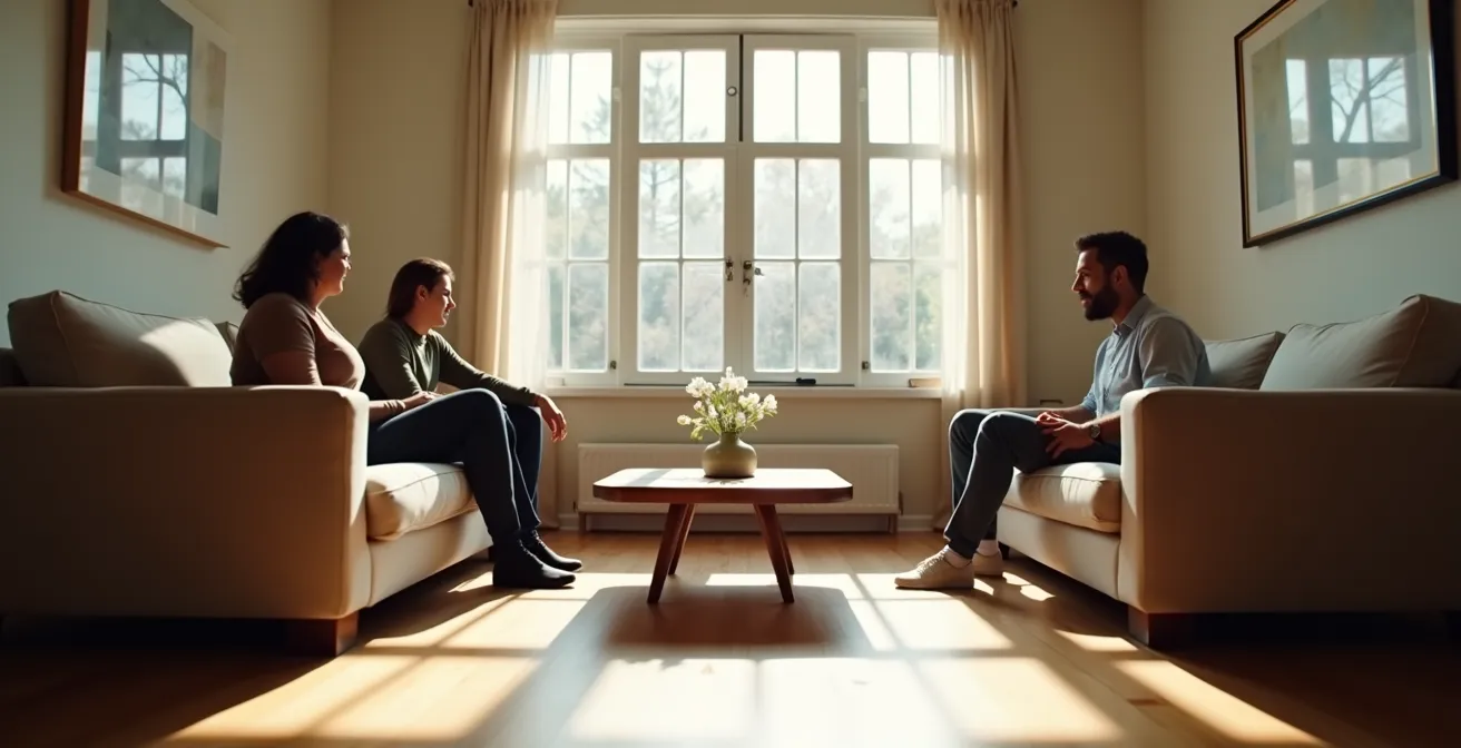 Familia integrando mensaje espiritual en conversación sanadora