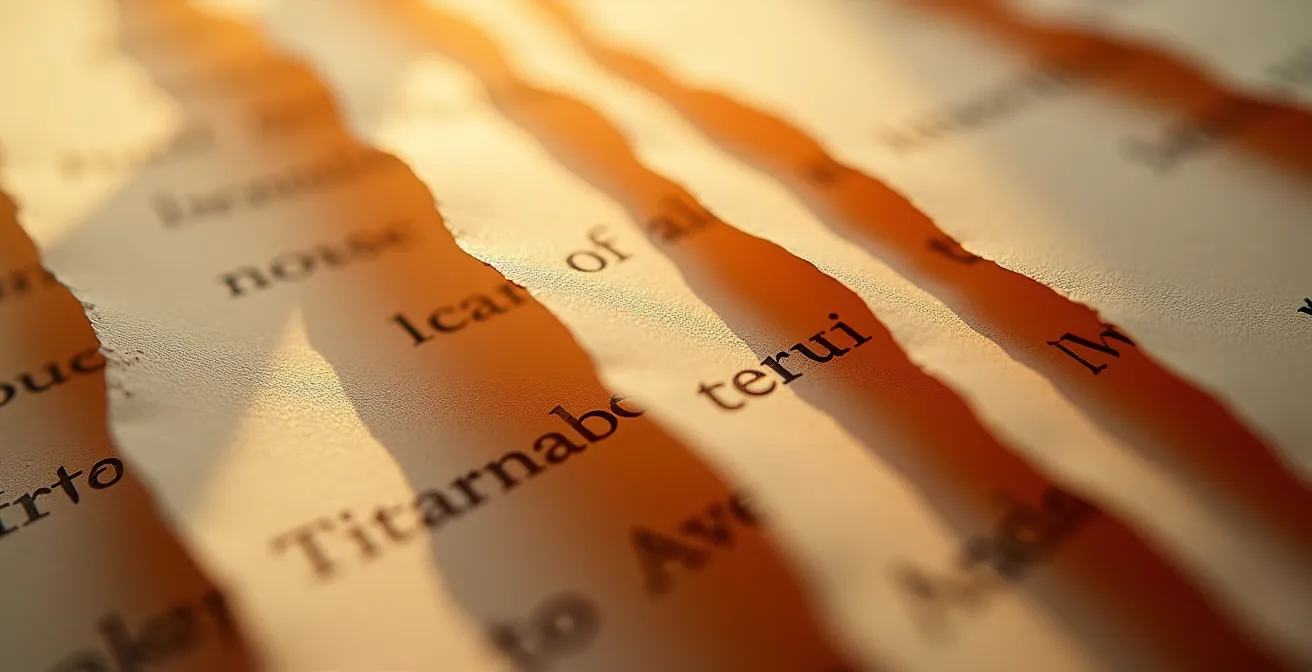 Detalle macro de páginas de documento con luz dramática sin texto visible