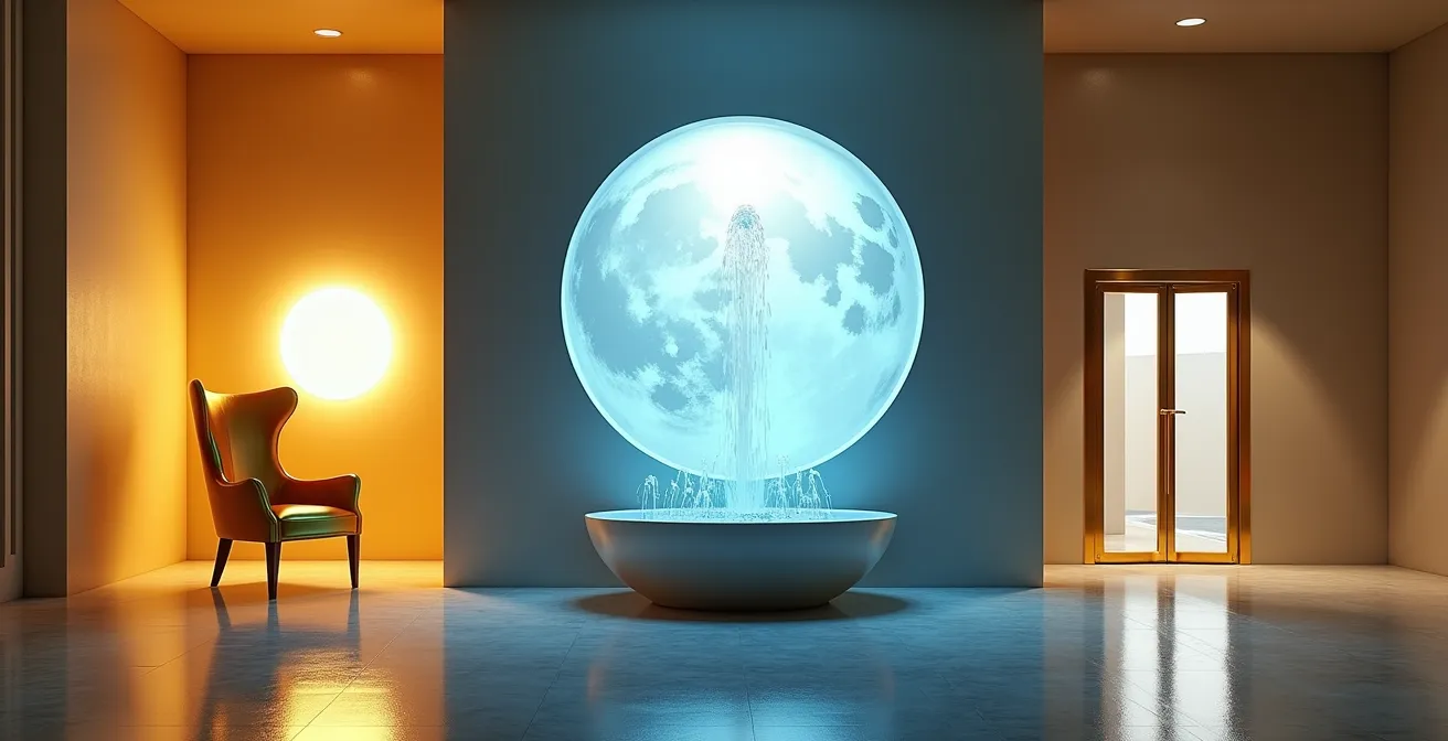 Composición conceptual con tres elementos simbólicos representando Sol, Luna y Ascendente