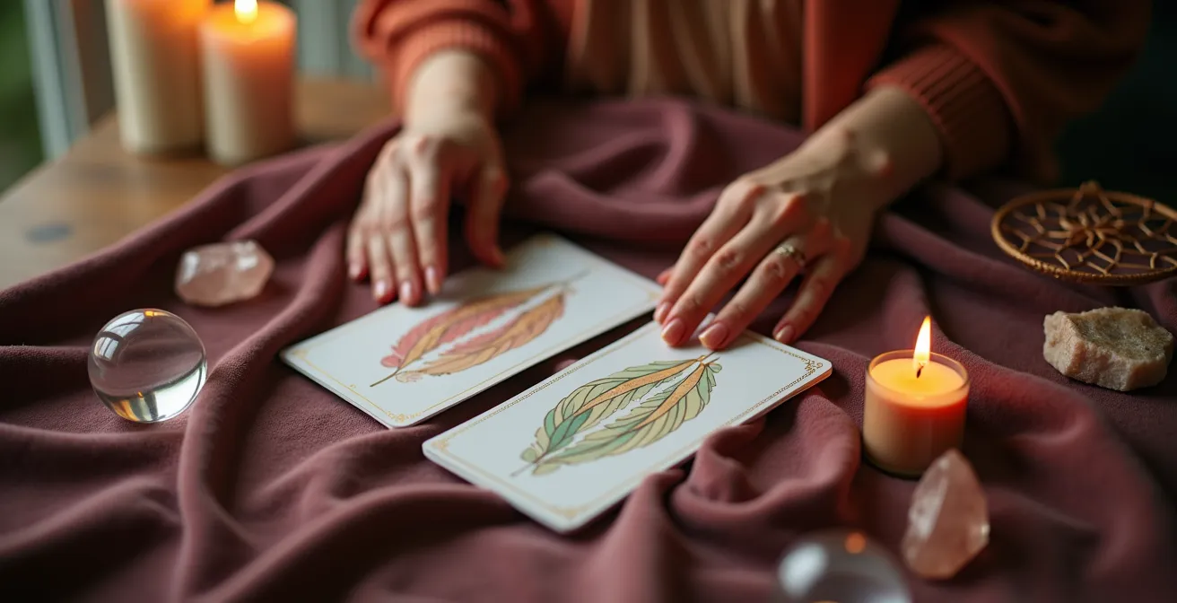 Cartas de oráculos angelicales dispuestas para interpretar sueños