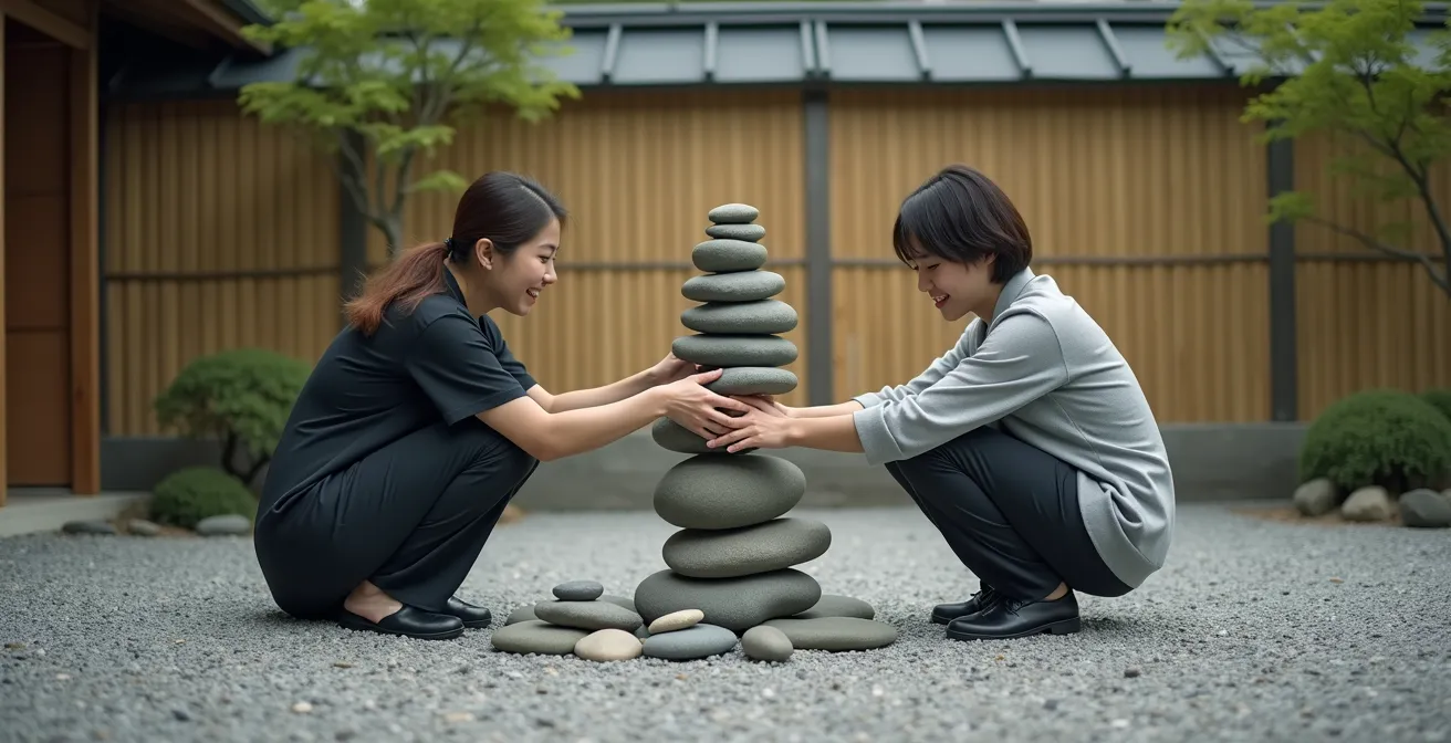 Metáfora visual de construcción sólida entre dos personas