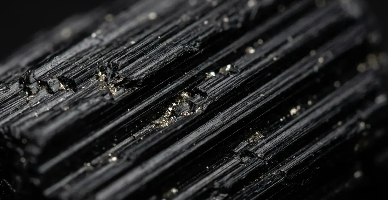 Detalle macro de las estrías naturales de la turmalina negra